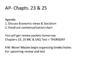 AP Chapts 23 25 Agenda 1 Discuss Economic