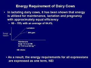 Energy Requirement of Dairy Cows In lactating dairy