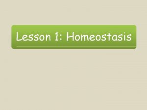 Lesson 1 Homeostasis Lesson Objectives To know how