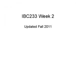 IBC 233 Week 2 Updated Fall 2011 Homework