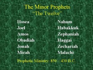 The Minor Prophets The Twelve Hosea Joel Amos