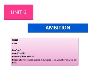 UNIT 6 AMBITION SKILLS JOBS Cancant Couldcouldnt Have