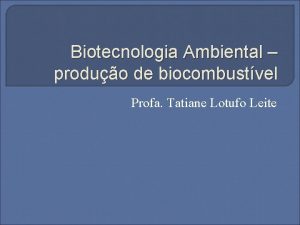 Biotecnologia Ambiental produo de biocombustvel Profa Tatiane Lotufo