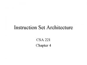 Instruction Set Architecture CSA 221 Chapter 4 Instruction