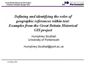 Great Britain Historical GIS Project A Vision of