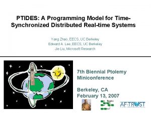 PTIDES A Programming Model for Time Synchronized Distributed