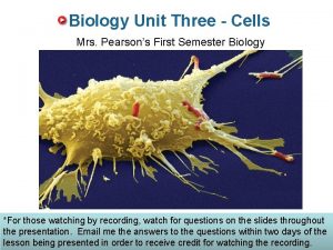 Biology Unit Three Cells Mrs Pearsons First Semester