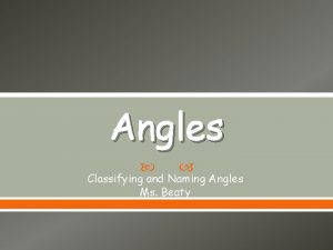 Angles Classifying and Naming Angles Ms Beaty Angle
