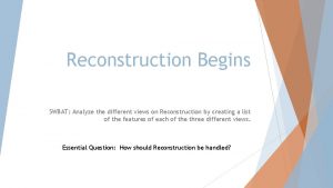 Reconstruction Begins SWBAT Analyze the different views on