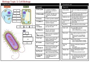 Biology Topic 1 Cell Biology 1 Cell structure