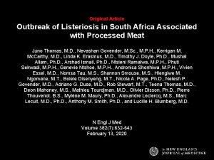 Original Article Outbreak of Listeriosis in South Africa