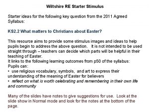 Wiltshire RE Starter Stimulus Starter ideas for the