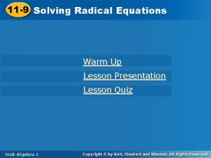 11 9 Solving 11 9 Solving Radical Equations