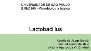 UNIVERSIDADE DE SO PAULO BMM 0160 Microbiologia bsica