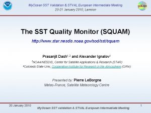 My Ocean SST Validation STVAL European Intermediate Meeting