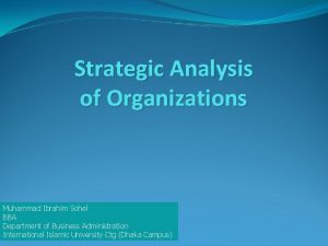 Strategic Analysis of Organizations Muhammad Ibrahim Sohel BBA
