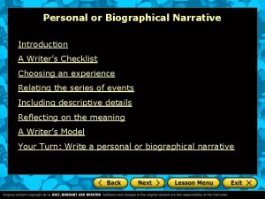 Personal or Biographical Narrative Introduction A Writers Checklist