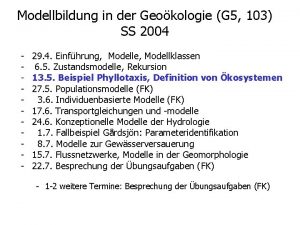 Modellbildung in der Geokologie G 5 103 SS