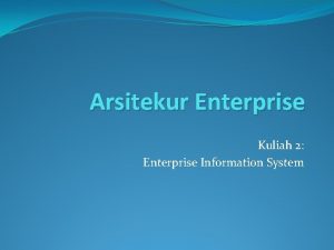 Arsitekur Enterprise Kuliah 2 Enterprise Information System Pendahuluan