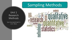 Sampling Methods Unit 1 Research Methods can be