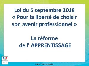 Loi du 5 septembre 2018 Pour la libert