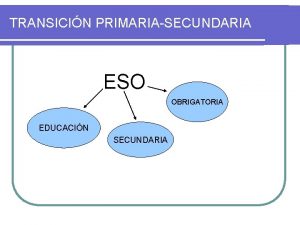 TRANSICIN PRIMARIASECUNDARIA ESO OBRIGATORIA EDUCACIN SECUNDARIA Transicin primariasecundaria