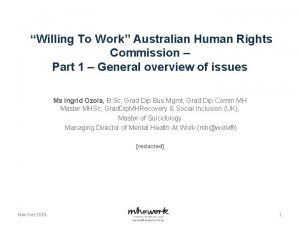 Willing To Work Australian Human Rights Commission Part