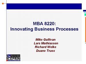 MBA 8220 Innovating Business Processes Mike Gallivan Lars