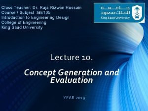 Class Teacher Dr Raja Rizwan Hussain Course Subject