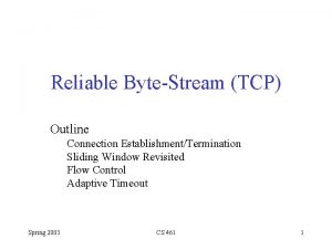 Reliable ByteStream TCP Outline Connection EstablishmentTermination Sliding Window