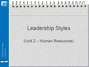 Leadership Styles GCSE Business Studies Leadership Styles Unit