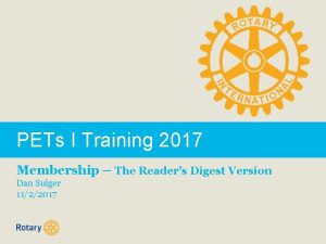 PETs I Training 2017 Membership The Readers Digest