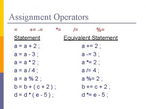 Assignment Operators Statement Equivalent Statement aa2 a 2
