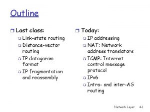 Outline r Last class m Linkstate routing m