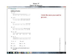 Warm UP Check HW Answers Circle the ones