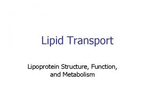 Lipid Transport Lipoprotein Structure Function and Metabolism Introduction