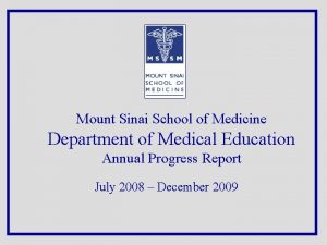 Mount Sinai School of Medicine Department of Medical