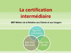 La certification intermdiaire BEP Mtiers de la Relation