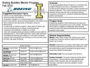 Boeing Buddies Mentor Program Fall 2010 Suggested Discussion