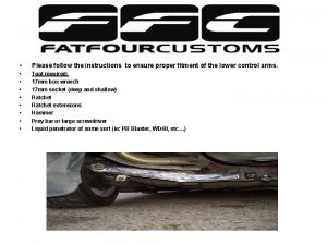 Installation instructions for your new FFC Lower Control
