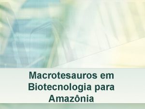 Macrotesauros em Biotecnologia para Amaznia Caracterizao do Problema