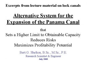 Excerpts from lecture material on lock canals Alternative