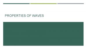 PROPERTIES OF WAVES WAVES A Wave is the