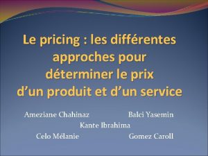 Le pricing les diffrentes approches pour dterminer le