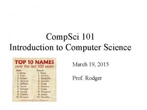 Comp Sci 101 Introduction to Computer Science March