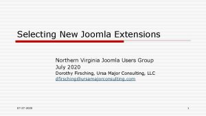 Selecting New Joomla Extensions Northern Virginia Joomla Users Selecting New Joomla Extensions Northern Virginia Joomla Users