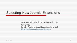 Selecting New Joomla Extensions Northern Virginia Joomla Users