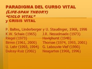 PARADIGMA DEL CURSO VITAL LIFESPAN THEORY CICLO VITAL