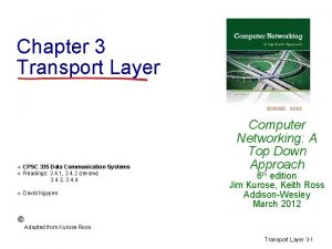 Chapter 3 Transport Layer v CPSC 335 Data