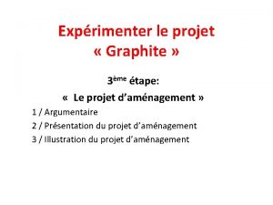 Exprimenter le projet Graphite 3me tape Le projet